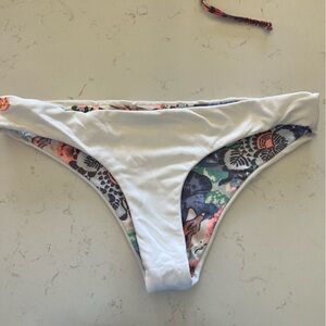 Maaji White Bikini Bottom with Floral Accents